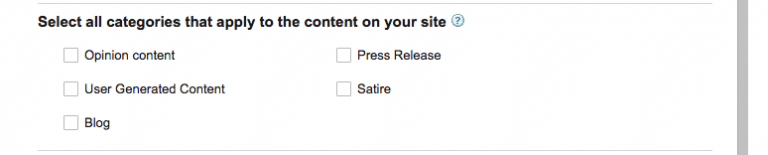 Select All Categories that Apply to the Content of Your Site